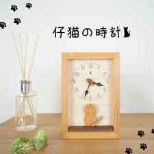 KICORI Design Kitten Clock Shinshu Japanese Larch Karakuri Table Clock JAPAN picture