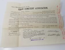 Union Cemetery Association Burial Plot Contract 1926 Signed Embossed picture