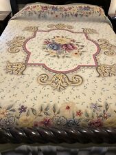 VTG French Tapestry  Bedspread Coverlet~ 102 X 92 FLORAL  LOVELY picture