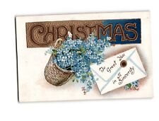 Vintage Christmas Postcard Blue Flowers 'To Greet You in all Sincerity' - ZIM picture
