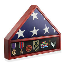 Military Flag and Medal Shadow Box Display Case, Mahogany picture