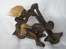 Hand Carved Tiki Motorcycle Man Wood Figurine Dark Finish  9 1/2