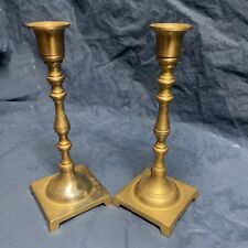 2 Vintage Brass Candlestick Holders Made In Taiwan 7.5” Heavy Square Base picture