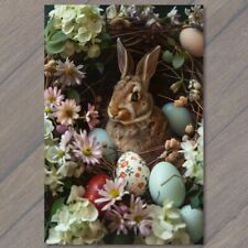 POSTCARD Bunny Rabbit Eggs Foliage Flowers Fun Easter Cute Plants Leaves Ears picture