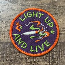 Vintage 70s Embroidered Round Patch  - Light Up And Live - Orange Purple picture