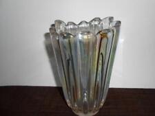 VINTAGE IRIDESCENT CLEAR GLASS VASE -  THICK WALL RIBBED DESIGN - 7 3/4