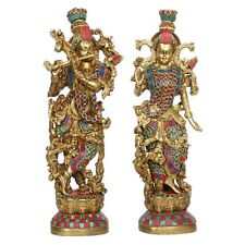 Brass Radha Krishna Statue Stone Handwork Idol Religious Figurine Puja Home 14