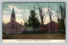 Apple River IL-Illinois, St. Joseph's Church, Parsonage, c1910 Vintage Postcard picture