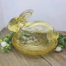 Vintage Glass Rabbit In A Basket Dish Yellow Gold Butter Original L E Smith Tag picture