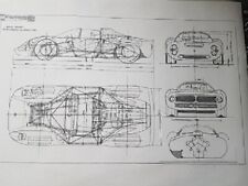 Ferrari Dino 206 sp 1966 Blueprint drawing rare copy of original, man cave picture