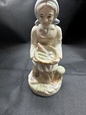 VTG Art Mark ,Old Lady Figurine Carrying Basket of Vegetables, Porcelain picture
