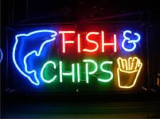 Fish Chips Neon Sign Light Store Handmade Real Glass Tube Nightlight 24