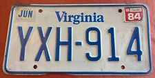 Vintage 1984 Virginia License Plate, YXH-914 picture