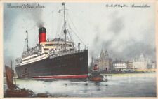RMS SCYTHIA IN HARBOR ~ CUNARD SHIP LINE, ARTIST IMAGE ~ used 1935 picture