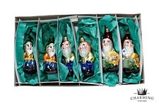Vintage 6 Inge Glass Germany OWC Dwarfs Blown Glass Ornaments w/ Box picture