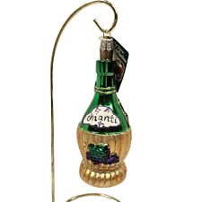 ORNAMENT-OLD WORLD CHRISTMAS-COLORFUL CHIANTI BOTTLE-GLASS-SPARKLE-WITH TAG picture