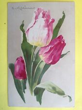 cpa Meissner & book WATERCOLOR DRAWING signed Catharina KLEIN Flowers Tulip picture
