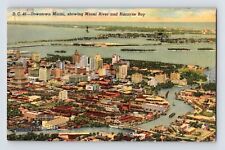 Postcard Florida Miami FL Downtown Biscayne Bay Aerial 1942 Posted Linen picture