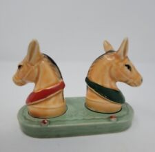 VTG MCM Ceramic Horse Head & Tray Salt Pepper Shakers Western Equestrian Japan picture