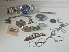 Vintage Junk Drawer Lot Jewelry Watches Religious Medal Brooch Pins More #127 picture