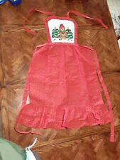 Vtg Country Kitchen Full Apron, Red W/ Green Trees, With Pocket  picture