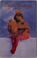 c1910s EASTER Postcard Little Girl with Large Egg / NYCE Post Card Ad on Back picture