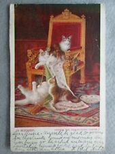 Antique 'In Mischief', Cats Playing On Throne Undivided Back Postcard 1906 picture