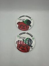 2X Vintage Pinback Button Red Dog Beer Irish Think Green St. Patrick’s Day picture