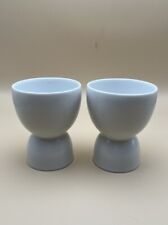 2 Contemporary Large White Egg Cups Pair  Danish Style Soft-Boiled Easter picture