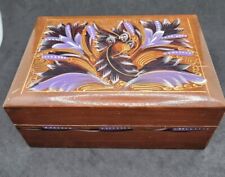 Vintage Wooden Dresser Box Hand Painted Handmade Purple Yellow Abstract Art   picture
