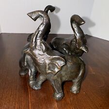 Vtg Antique Bronze Circle of 3 Elephants Trunks Up  4.25”H X 4.25”W picture