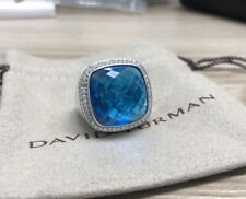 David Yurman 925 Silver 20mm ALBION Ring BLUE TOPAZ & Diamonds Sz 7 picture