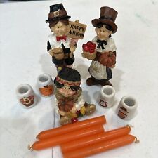 Thanksgiving Figurines Lot With Enesco Mini Candle Set picture