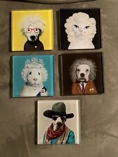 Pets Rock Bar Coaster Set Of 5-The Duke, Marilyn, Warhol, Einstein & Queen picture