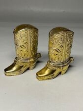 Vintage Metal Cowboy Boots Salt and Pepper Shakers Gold 2-1/2