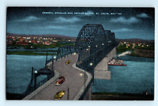 St Louis MO- Missouri, General Douglas Mac Arthur Bridge, Vintage Linen Postcard picture