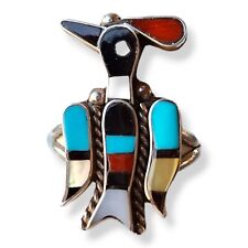 Vintage Sterling Silver Zuni Inlay Peyote Bird Ring Size 7.75 Signed L Laiwakete picture
