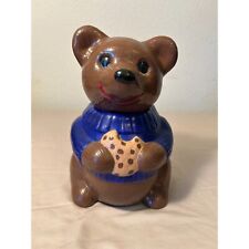Ceramic Teddy Bear Cookie Jar Blue Shirt Chocolate Chip - 2 Pieces picture