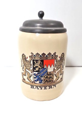 Vintage Bayern Munich Beer Half Liter Stein Stoneware Zinn Pewter Lid picture