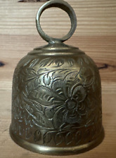 Vintage Brass Bell Etched Floral Made in India-Floral Motif picture