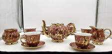 15 Piece Beautiful Old/Dark Mauve, Gold, and White Medium Floral Tea Pot Set picture