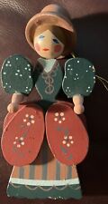 Vintage German Wooden Girl Ornament Hand Painted Scandinavian Granny Core picture