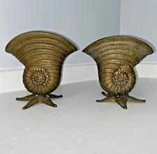Pair of Brass Shell Starfish Hollywood Regency Planters Nautical Vintage picture