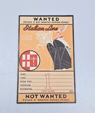 Italian Line First Class Luggage Label Steamship Original Unused Europe 1930s picture