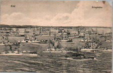 German Navy WWI Postcard c.1910s Ships in Harbor at Kiel Port picture