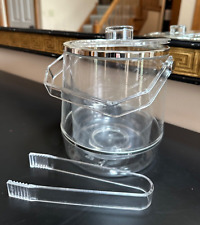 Vintage MCM Clear Acrylic chrome trimmed ice bucket with tongs double walled picture