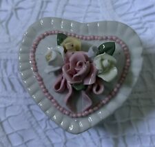 Beautiful  Small Heart-Shaped Porcelain Keepsake box With Roses On Top. picture