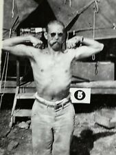 C5) Photograph Military Man Big Mustache Showing Off Muscles Shirtless Tent 40's picture