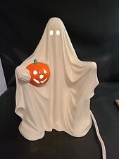 Vintage Byron Mold Lighted Ceramic Ghost Pumpkin Halloween w/Jack-O-Lantern 90's picture