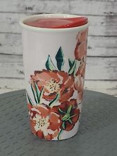 Starbucks 2015 Ceramic 10 oz Red Pink Poppy Floral Tumbler Travel Mug w/ Red Lid picture